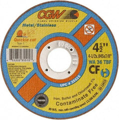 Camel Grinding Wheels - 4-1/2" 36 Grit Zirconia Alumina Cutoff Wheel - 0.045" Thick, 7/8" Arbor, 13,300 Max RPM - A1 Tooling