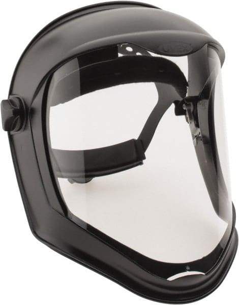 Uvex - Acrylonitrile Butadiene Styrene (ABS) Black Ratchet Adjustment, Face Shield & Headgear Set - 14-1/4" Wide x 9-3/8" High, Anti-Fog, Clear Window - A1 Tooling