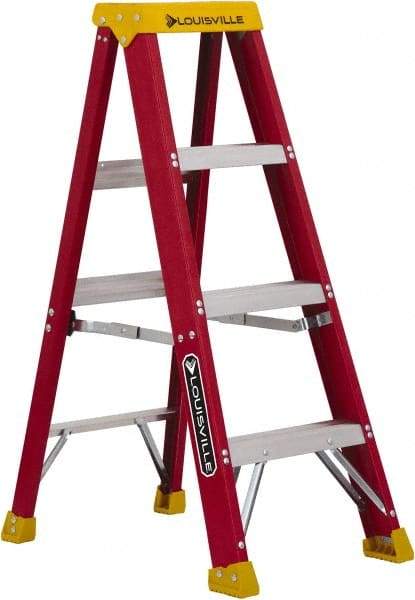 Louisville - 3 Steps, 4' High, Type IA Rating, Fiberglass Step Ladder - 300 Lb Capacity, 18-13/16" Base Width - A1 Tooling