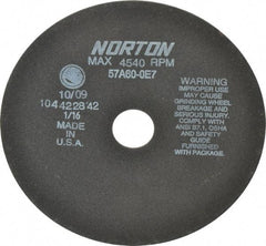 Norton - 8" 60 Grit Aluminum Oxide Cutoff Wheel - 1/16" Thick, 1-1/4" Arbor, 4,540 Max RPM, Use with Stationary Grinders - A1 Tooling