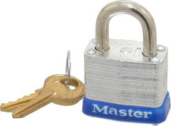 Master Lock - 9/16" Shackle Clearance, Keyed Different Padlock - 1/2" Shackle Width, 3/16" Shackle Diam, Brass - A1 Tooling