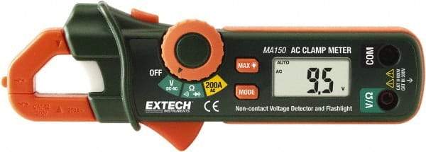 Extech - MA150, CAT II, Digital Average Responding Auto Ranging Clamp Meter with 0.7" Clamp On Jaws - 600 VAC/VDC, 200 AC Amps, Measures Voltage, Continuity, Current, Resistance - A1 Tooling