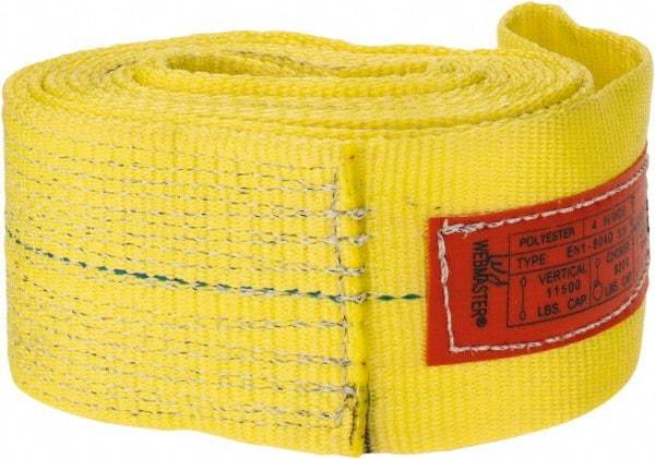 Lift-All - 8' Long x 4" Wide, 11,500 Lb Vertical Capacity, 1 Ply, Polyester Web Sling - 9,200 Lb Choker Capacity, Yellow - A1 Tooling