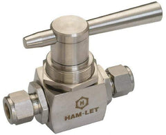 Ham-Let - 1/4" Pipe, FNPT x FNPT End Connections, Stainless Steel, Inline, Two Way Flow, Instrumentation Ball Valve - 3,000 psi WOG Rating, Tee Handle, PTFE Seal, PTFE Seat, Swaglok SS-43F4 - A1 Tooling