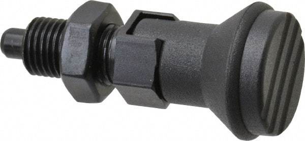 Gibraltar - 3/8-24, 15mm Thread Length, 5mm Plunger Diam, Lockout Knob Handle Indexing Plunger - Plunger Style D, 17mm Body Length, 47mm OAL, Steel - A1 Tooling