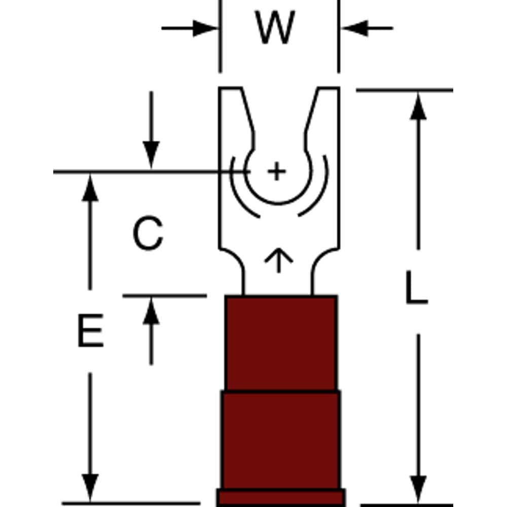 3M - #6 Stud, 22 to 18 AWG Compatible, Partially Insulated, Crimp Connection, Standard Fork Terminal - A1 Tooling