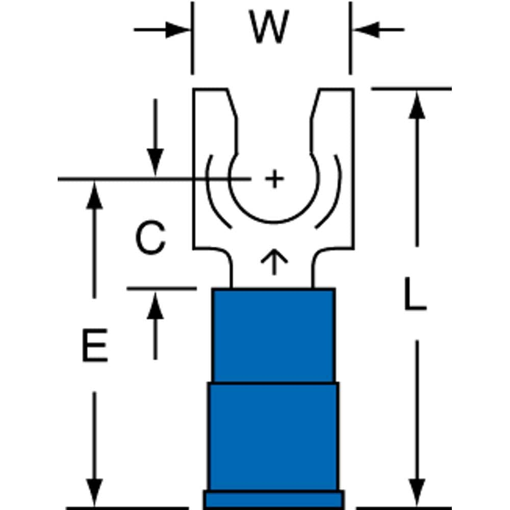 3M - #10 Stud, 16 to 14 AWG Compatible, Partially Insulated, Crimp Connection, Standard Fork Terminal - A1 Tooling