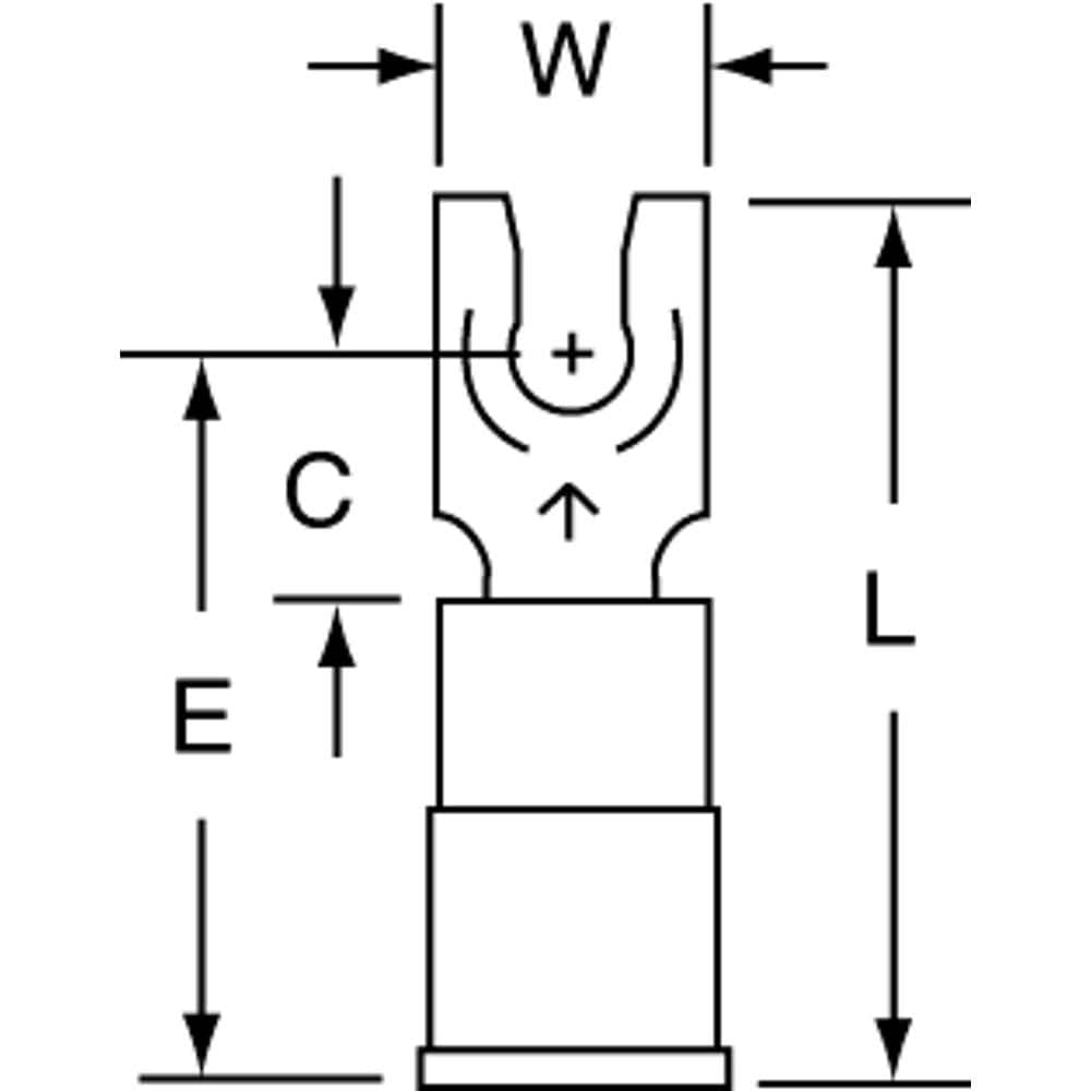 3M - #6 Stud, 16 to 14 AWG Compatible, Partially Insulated, Crimp Connection, Standard Fork Terminal - A1 Tooling