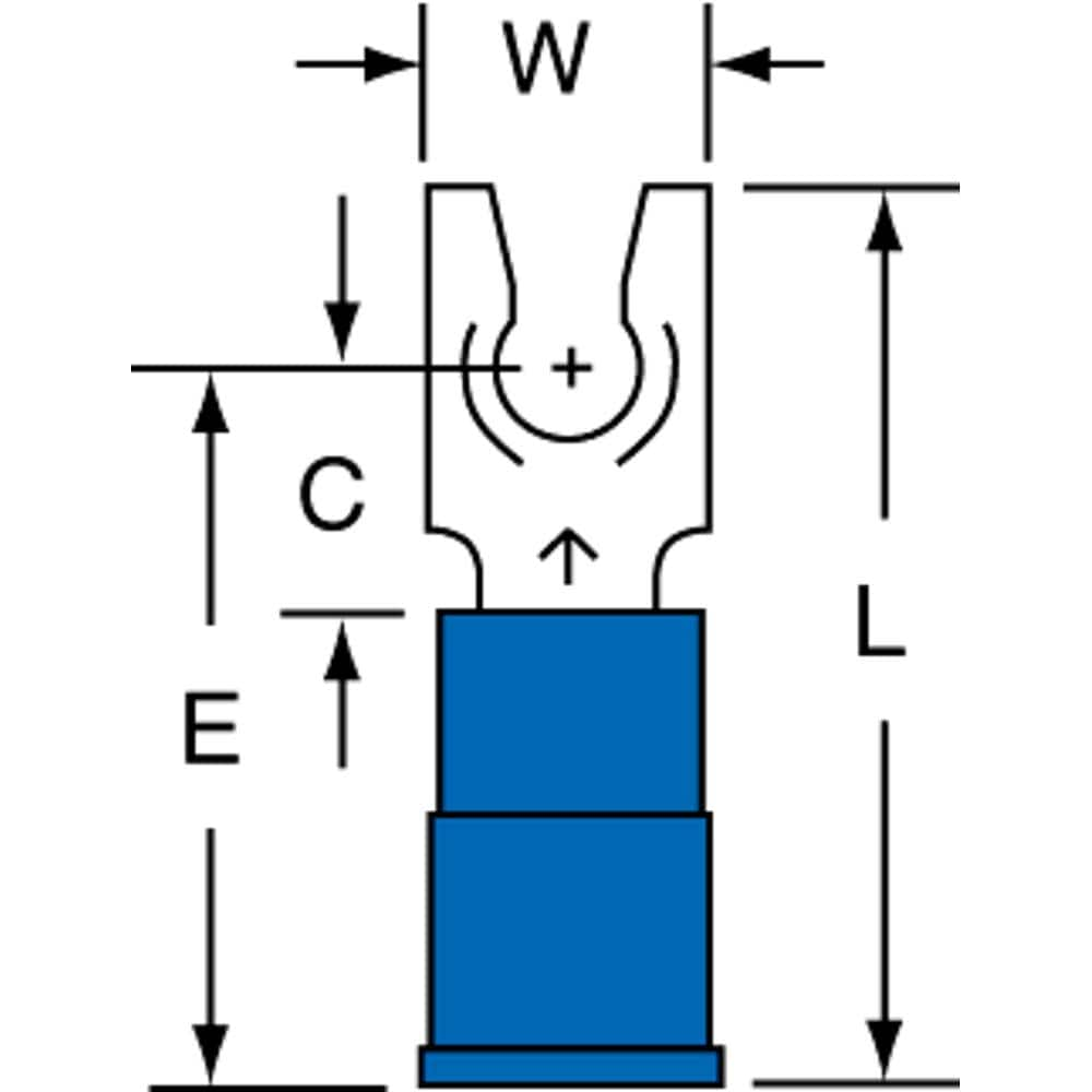 3M - #8 Stud, 16 to 14 AWG Compatible, Partially Insulated, Crimp Connection, Standard Fork Terminal - A1 Tooling