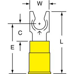 3M - #10 Stud, 12 to 10 AWG Compatible, Partially Insulated, Crimp Connection, Standard Fork Terminal - A1 Tooling