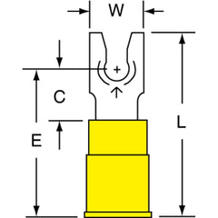 3M - #6 Stud, 12 to 10 AWG Compatible, Partially Insulated, Crimp Connection, Standard Fork Terminal - A1 Tooling