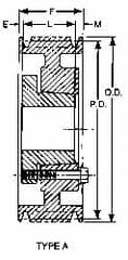 Browning - 1/2 to 2 Bore Diam, 6-3/4" Outside Diam, QD Bushed V Belt Sheave - 6.0 A Diam Belt Pitch - A1 Tooling