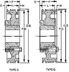 Browning - 1/2 to 1-5/8 Bore Diam, 4.55" Outside Diam, QD Bushed V Belt Sheave - 3.8 A Diam Belt Pitch - A1 Tooling