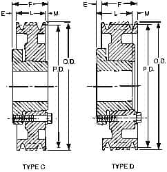 Browning - 1/2 to 1-3/8 Bore Diam, 4.15" Outside Diam, QD Bushed V Belt Sheave - 3.4 A Diam Belt Pitch - A1 Tooling