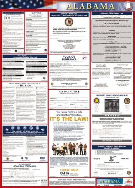 NMC - 24" Wide x 40" High Laminated Paper Labor Law Information Poster - Alabama Jurisdiction, 0.03" Thick, English - A1 Tooling