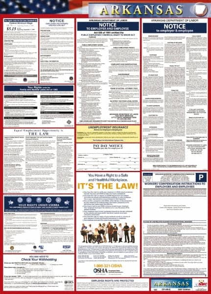 NMC - 24" Wide x 40" High Laminated Paper Labor Law Information Poster - Arkansas Jurisdiction, 0.03" Thick, English - A1 Tooling