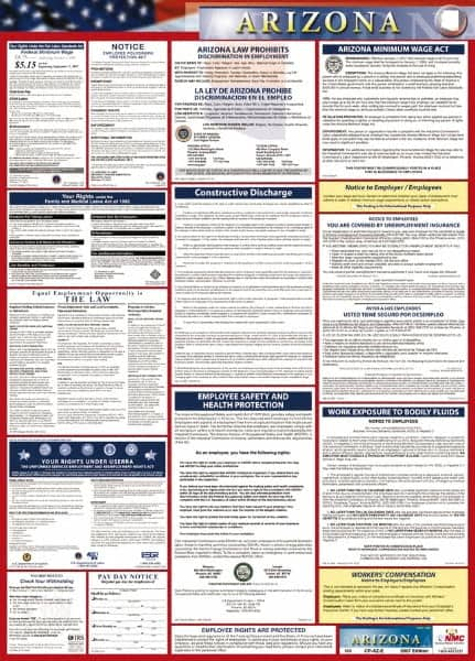 NMC - 24" Wide x 40" High Laminated Paper Labor Law Information Poster - Arizona Jurisdiction, 0.03" Thick, English - A1 Tooling