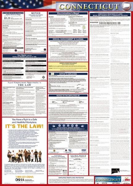 NMC - 24" Wide x 40" High Laminated Paper Labor Law Information Poster - Connecticut Jurisdiction, 0.03" Thick, English - A1 Tooling