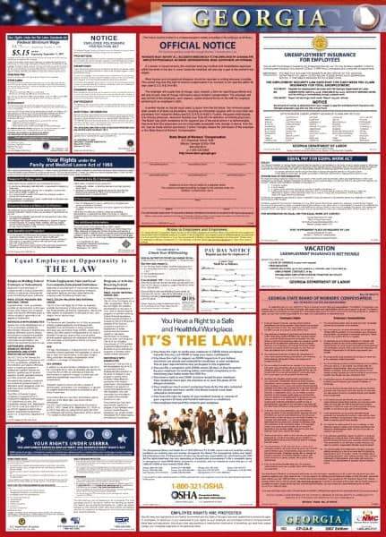 NMC - 24" Wide x 40" High Laminated Paper Labor Law Information Poster - Georgia Jurisdiction, 0.03" Thick, English - A1 Tooling