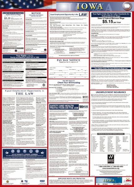 NMC - 24" Wide x 40" High Laminated Paper Labor Law Information Poster - Iowa Jurisdiction, 0.03" Thick, English - A1 Tooling