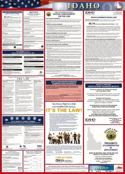 NMC - 24" Wide x 40" High Laminated Paper Labor Law Information Poster - Idaho Jurisdiction, 0.03" Thick, English - A1 Tooling