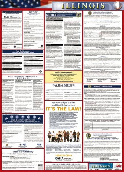 NMC - 24" Wide x 40" High Laminated Paper Labor Law Information Poster - Illinois Jurisdiction, 0.03" Thick, English - A1 Tooling