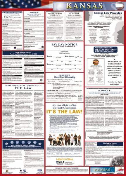 NMC - 24" Wide x 40" High Laminated Paper Labor Law Information Poster - Kansas Jurisdiction, 0.03" Thick, English - A1 Tooling