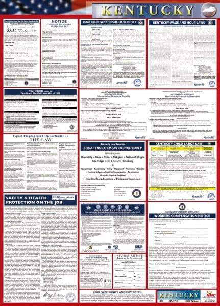 NMC - 24" Wide x 40" High Laminated Paper Labor Law Information Poster - Kentucky Jurisdiction, 0.03" Thick, English - A1 Tooling