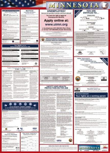 NMC - 24" Wide x 40" High Laminated Paper Labor Law Information Poster - Minnesota Jurisdiction, 0.03" Thick, English - A1 Tooling