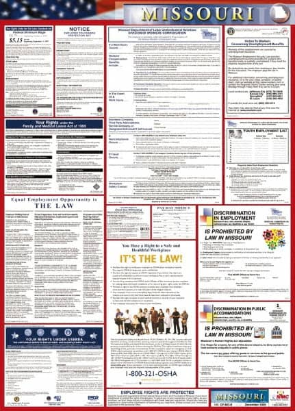 NMC - 24" Wide x 40" High Laminated Paper Labor Law Information Poster - Missouri Jurisdiction, 0.03" Thick, English - A1 Tooling