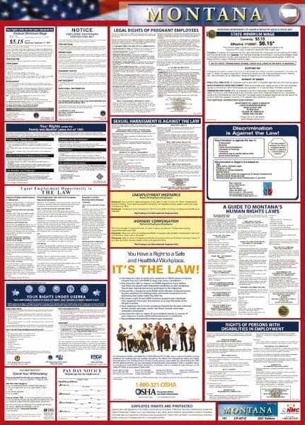 NMC - 24" Wide x 40" High Laminated Paper Labor Law Information Poster - Montana Jurisdiction, 0.03" Thick, English - A1 Tooling