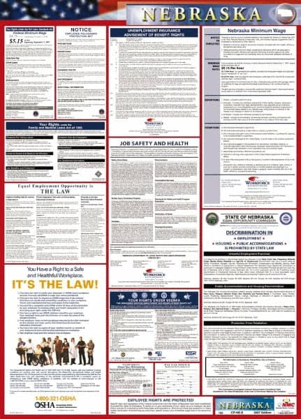 NMC - 24" Wide x 40" High Laminated Paper Labor Law Information Poster - Nebraska Jurisdiction, 0.03" Thick, English - A1 Tooling