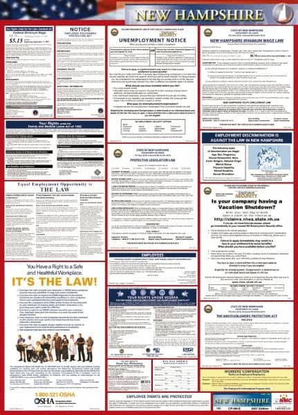 NMC - 24" Wide x 40" High Laminated Paper Labor Law Information Poster - New Hampshire Jurisdiction, 0.03" Thick, English - A1 Tooling