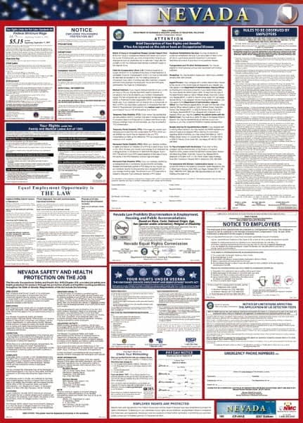 NMC - 24" Wide x 40" High Laminated Paper Labor Law Information Poster - Nevada Jurisdiction, 0.03" Thick, English - A1 Tooling