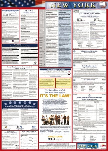 NMC - 24" Wide x 40" High Laminated Paper Labor Law Information Poster - New York Jurisdiction, 0.03" Thick, English - A1 Tooling