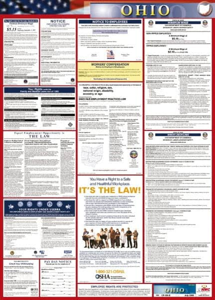 NMC - 24" Wide x 40" High Laminated Paper Labor Law Information Poster - Ohio Jurisdiction, 0.03" Thick, English - A1 Tooling