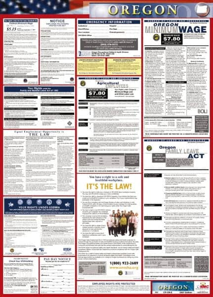 NMC - 24" Wide x 40" High Laminated Paper Labor Law Information Poster - Oregon Jurisdiction, 0.03" Thick, English - A1 Tooling