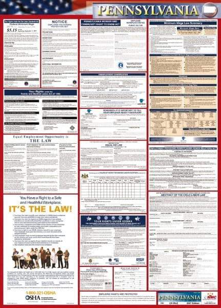 NMC - 24" Wide x 40" High Laminated Paper Labor Law Information Poster - Pennsylvania Jurisdiction, 0.03" Thick, English - A1 Tooling