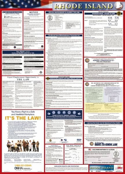 NMC - 24" Wide x 40" High Laminated Paper Labor Law Information Poster - Rhode Island Jurisdiction, 0.03" Thick, English - A1 Tooling