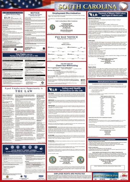 NMC - 24" Wide x 40" High Laminated Paper Labor Law Information Poster - South Carolina Jurisdiction, 0.03" Thick, English - A1 Tooling