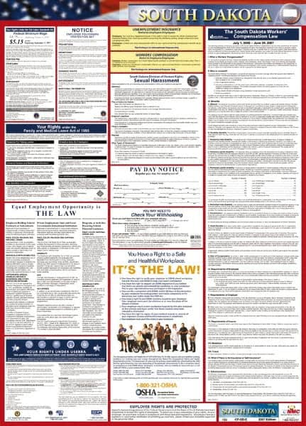 NMC - 24" Wide x 40" High Laminated Paper Labor Law Information Poster - South Dakota Jurisdiction, 0.03" Thick, English - A1 Tooling