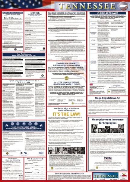 NMC - 24" Wide x 40" High Laminated Paper Labor Law Information Poster - Tennessee Jurisdiction, 0.03" Thick, English - A1 Tooling