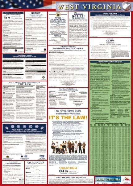 NMC - 24" Wide x 40" High Laminated Paper Labor Law Information Poster - West Virginia Jurisdiction, 0.03" Thick, English - A1 Tooling