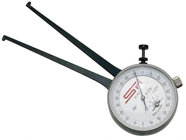 SPI - 75 to 100mm Inside Dial Caliper Gage - 0.025mm Graduation, 0.038mm Accuracy, 3-1/4" Leg Length, Ball Contact Points - A1 Tooling