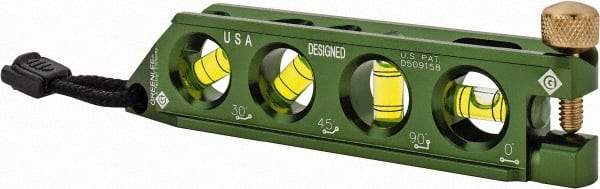 Greenlee - Magnetic 5-1/2" Long 4 Vial Torpedo Level - Aluminum, Green, 1 0°, 1 30°, 1 45° & 1 90° Vials - A1 Tooling