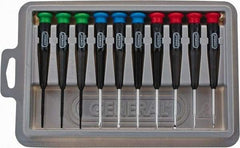 General - 10 Piece Phillips, Slotted & Torx Screwdriver Set - Electrician Shank, Plastic Handle, Blade Sizes: Length 1-1/2, Bit Sizes: Philips #000 to #0, Torx T6, T7 & T8, Tip Thickness: 3/64, 1/16, 5/64 & 3/32 - A1 Tooling