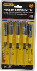 General - 5 Piece Phillips & Slotted Screwdriver Set - Electrician Shank, Plastic Handle, Blade Sizes: Length 1-1/2 & 2-1/2, Bit Sizes: Philips #00 to #1, Tip Thickness: 3/32 & 1/8 - A1 Tooling