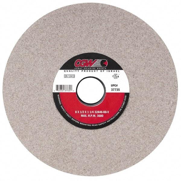 Camel Grinding Wheels - 14" Diam x 5" Hole x 1-1/2" Thick, J Hardness, 46 Grit Surface Grinding Wheel - Aluminum Oxide, Type 1, Coarse Grade, 1,910 Max RPM, Vitrified Bond, No Recess - A1 Tooling