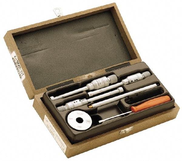 TESA Brown & Sharpe - 0.8 to 1.6", Steel, TiN Coated, Mechanical Inside Micrometer Set - 0.0001" Graduation, Friction Thimble, (2) Setting Rings Included - A1 Tooling