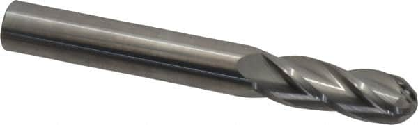 Hertel - 3/8" Diam, 1-1/8" LOC, 4 Flute Solid Carbide Ball End Mill - Uncoated, Single End, 3" OAL, 3/8" Shank Diam - A1 Tooling